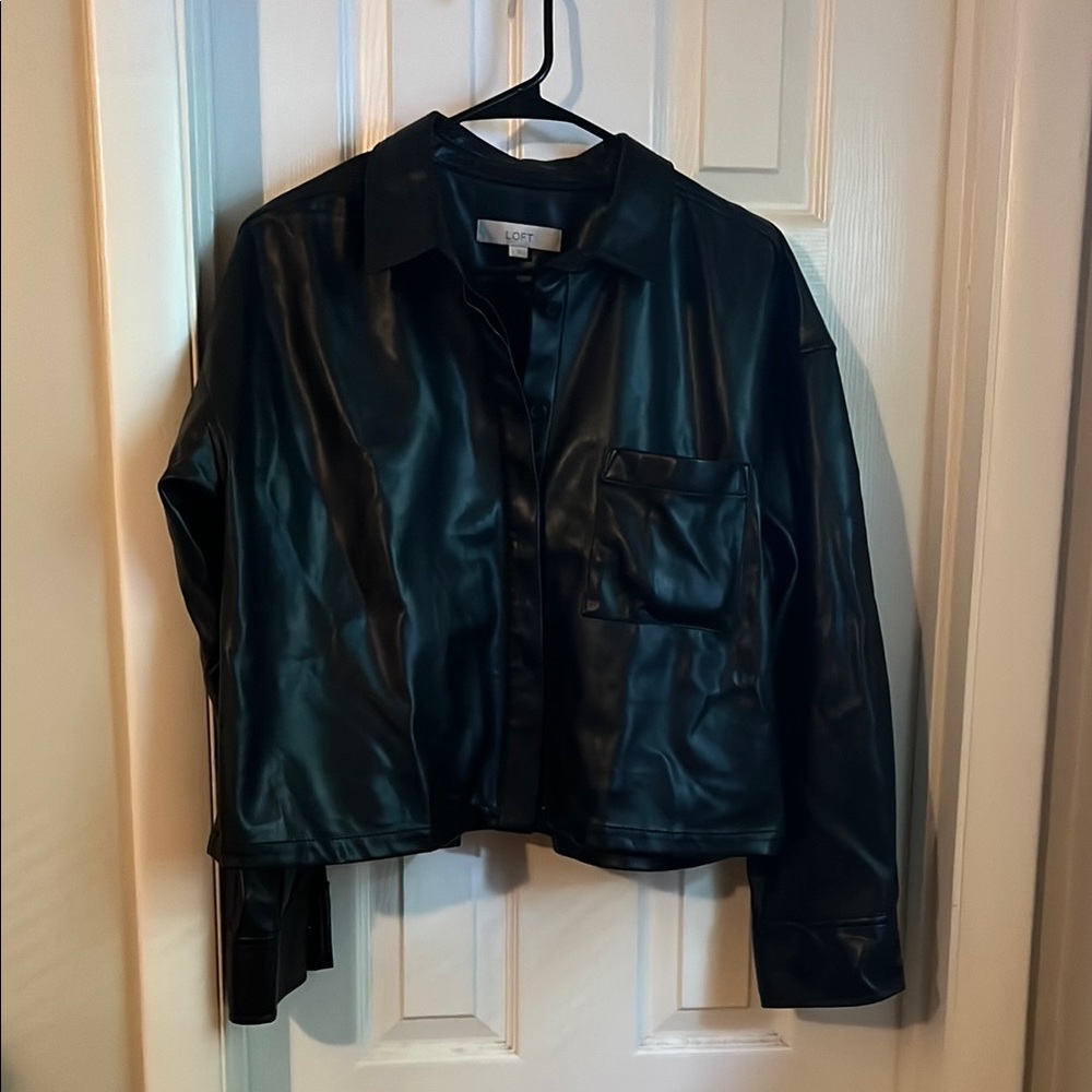 LOFT Black Leather Jacket Sleek Waist-Length Style